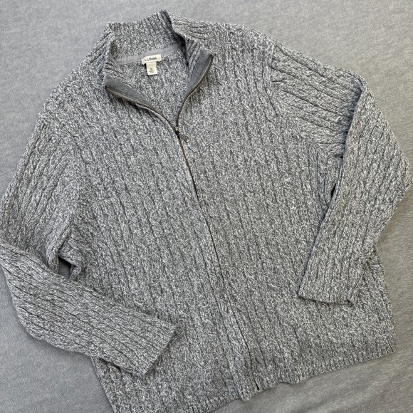 LL Bean Sweater Womens 3X Gray Cable Knit Full Zip Cardigan Jacket Marled Plus - Picture 1 of 8